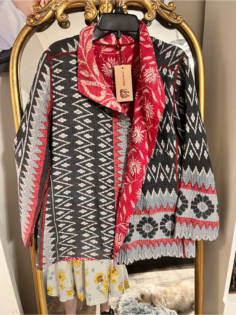 Women’s Red & Black Patterned Open Cardigan Jacket